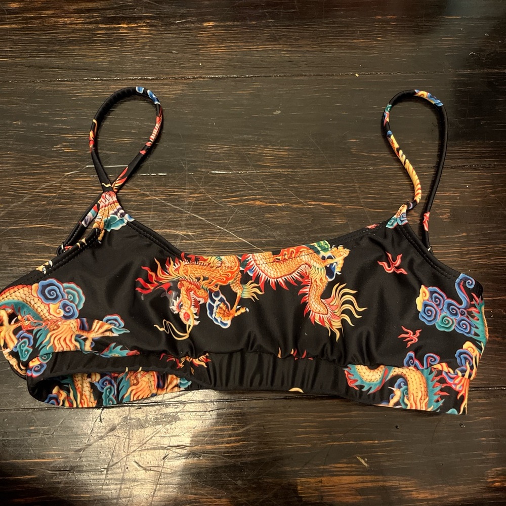 Dragon Print Black Bikini Top